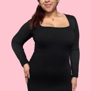 ✨popilush shapewear long sleeve square neck modal slimming midi dress - black✨